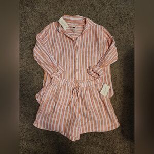 Universal Thread From Target Striped Orange, Pink, & White Women's Top & Bottom